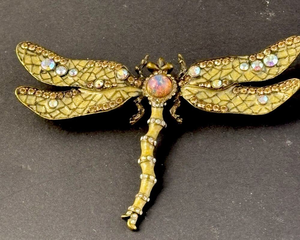 VTG XV Collection Joan Rivers Vintage Crystal AB Dragonfly Gold tone Brooch EUC